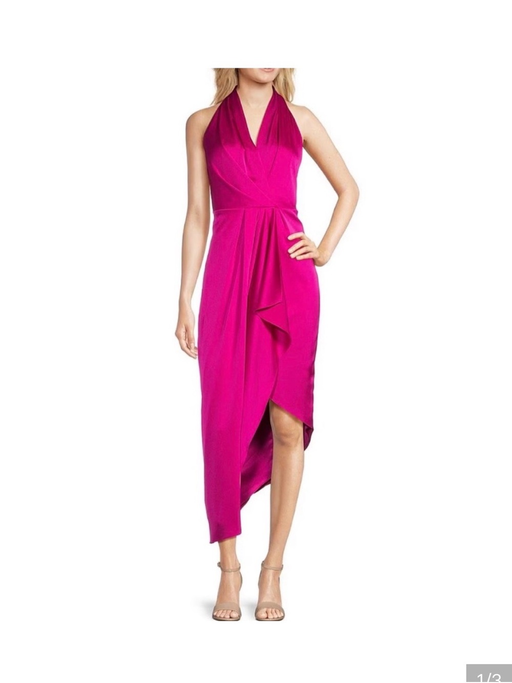 Alex Marie Halter High-Low Wrap Dress in Fuchsia